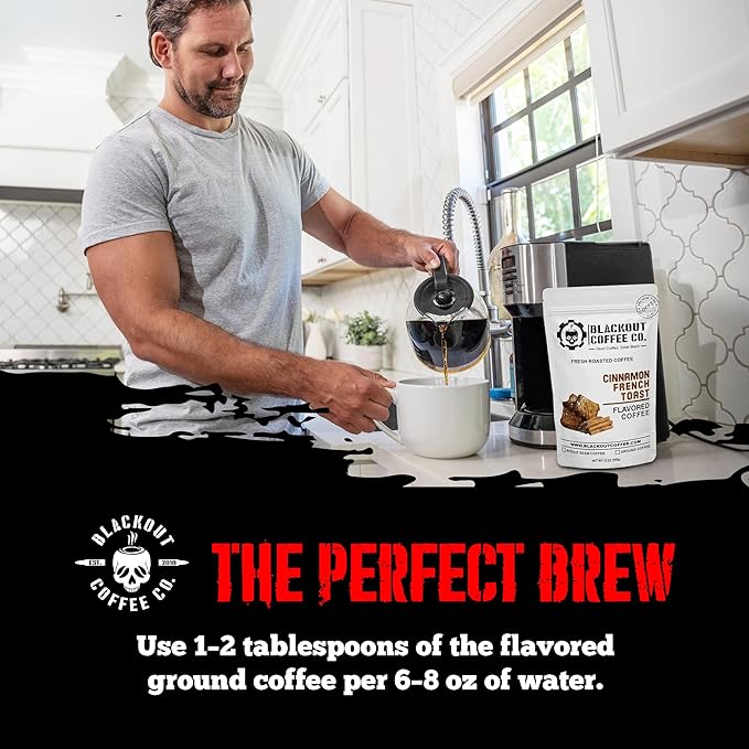 Blackout Coffee Cinnamon French Toast Flavored Ground Coffee ??Medium Roast, Smooth Taste, Guilt-Free Indulgence ??Freshly Roasted 12oz Pouch, American Made