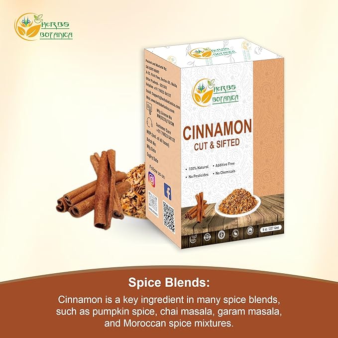 Herbs Botanica Cinnamon Bark Sticks Chips for Baking, Herbal Tea Rich Aroma and Great Flavour Cassia Cinnamon Sticks Cuts Aromatic Spice for Culinary Delights and Wellness 8 oz