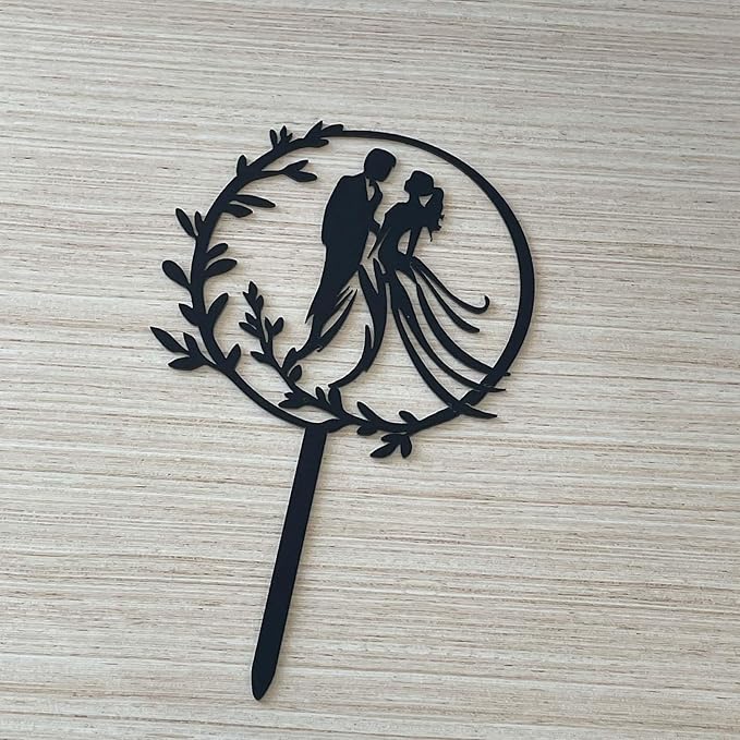 Wedding Cake Toppers Bride and Groom Black Color Acrylic Silhouette Wedding Anniverary Party Engagement Decoration