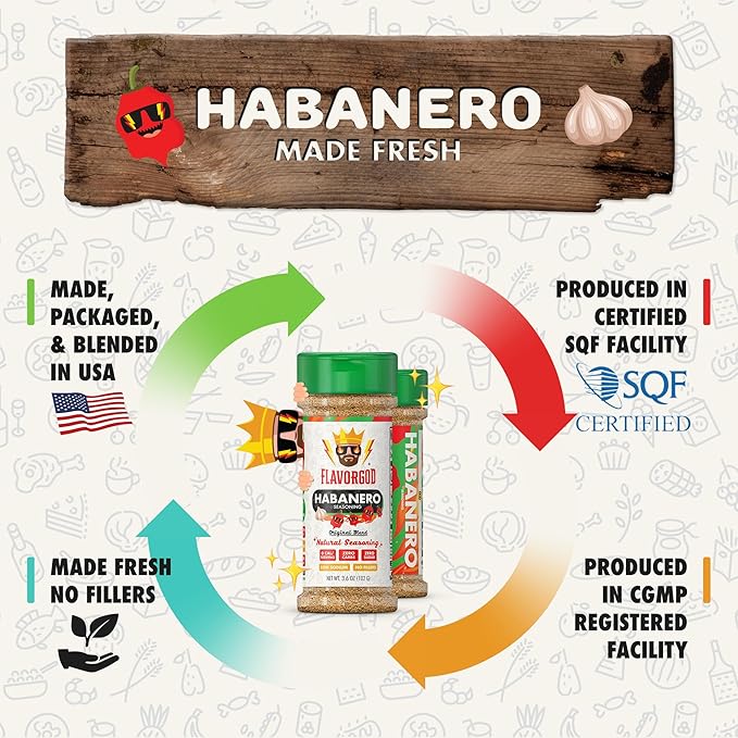 Habanero Seasoning Mix by Flavor God, 2-Pack - Premium All Natural & Healthy Spice Blend for Burritos, Tacos, Seafood & Chicken - Kosher, Low Sodium, Dairy-Free, Vegan & Keto Friendly