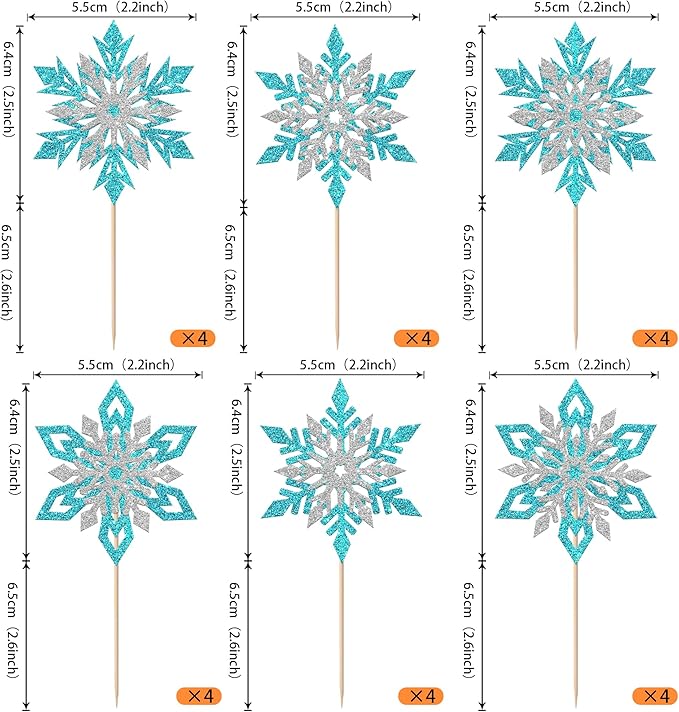 Rsstarxi 24 Pack Blue Snowflake Cupcake Toppers Double Layered Silver Snowflake Cupcake Picks Decoration for Winter Frozen Theme Baby Shower Wedding Birthday Christmas Party Cake Decorations