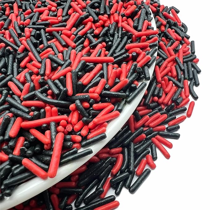 SE Si&Moos Black and Red Sprinkles Edible Red and Black Jimmies Soft Jimmy Sprinkles Halloween Cake Decorations Christmas Cookie Decorations for Cake Decorating, Ice Cream Toppings & Baking 2.75 OZ