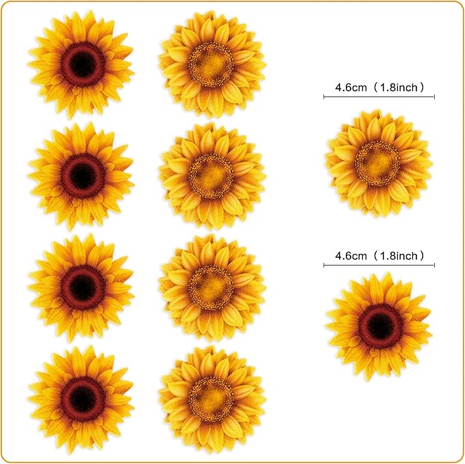 40Pcs Edible Sunflower Cupcake Toppers Wafer Paper Flower Themed Party Birthday Toppers Drink Topper Picks Girl Birthday Theme Cake Decorations for Supplies Anniversary Party Decoration