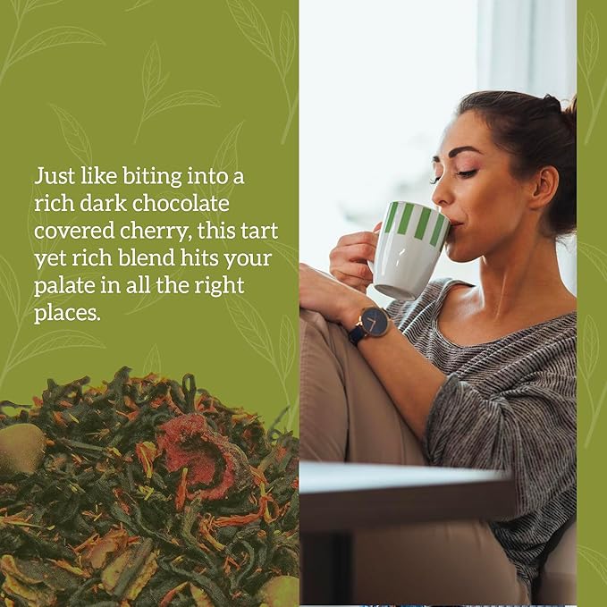 Nelson's Tea Dark Chocolate Cherry - Rich blend of Pu-erh Black Tea, Chocolate Chips, Wild Cherry Bark, Dried Cherries Herbal Loose Leaf Tea - sample