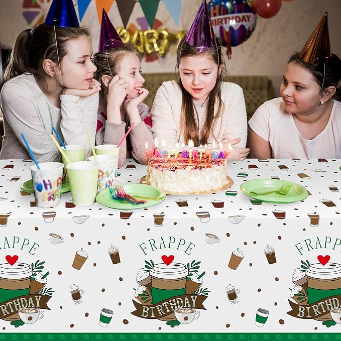 Frappe Coffee Party Tablecloths - 3Pcs Frappe Birthday Table Covers, Coffee Themed Party Decorations Plastic Disposable Rectangular Table Cloth Decor for Birthday Afternoon Tea