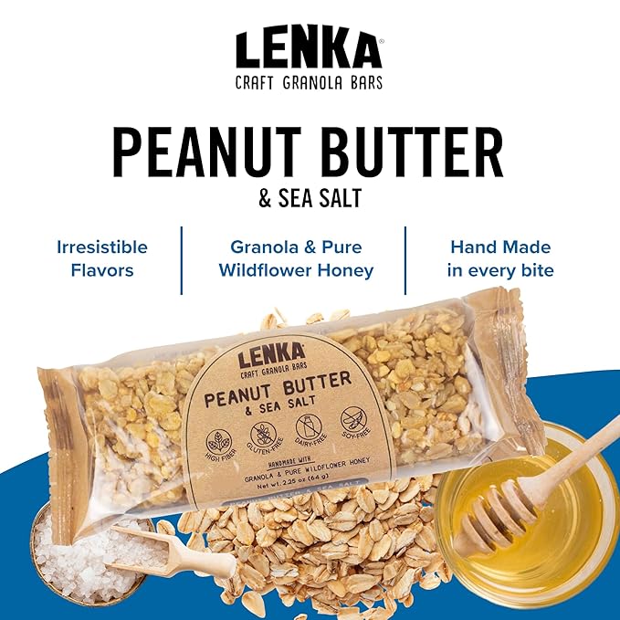 Lenka Bars - Peanut Butter & Sea Salt Snack Bars, Gluten Free, High Fiber, Kosher, Wholesome, No Artificial Flavors, Individually Wrapped - 12 Pack