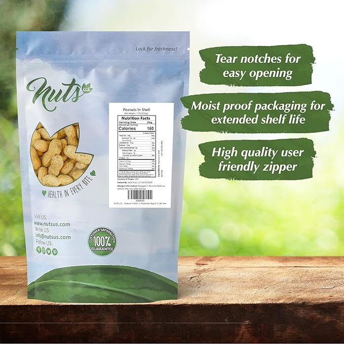 NUTS U.S. - Peanuts In Shell | USA Grown, Non-GMO Raw for Birds, Squirrels & Wildlife | Human Consumption After Roasting or Boiling | Whole In Shell Unsalted Peanuts - 1 LB