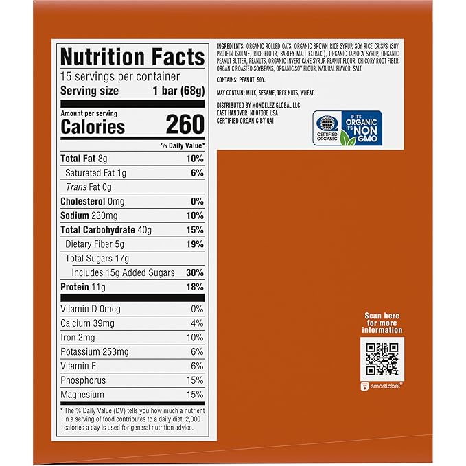 CLIF BAR - Protein Bars - Crunchy Peanut Butter - Made with Organic Oats - Energy Bars - Non-GMO (15 Pack)