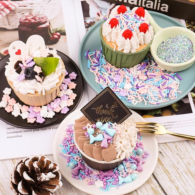 Pastel Mermaid Sprinkles for Cake Decorating, Ocean Seashell Sprinkles with Jimmies and Sanding Sugar for Ice Cream Cupcakes Brownie Cookie Baking Topping