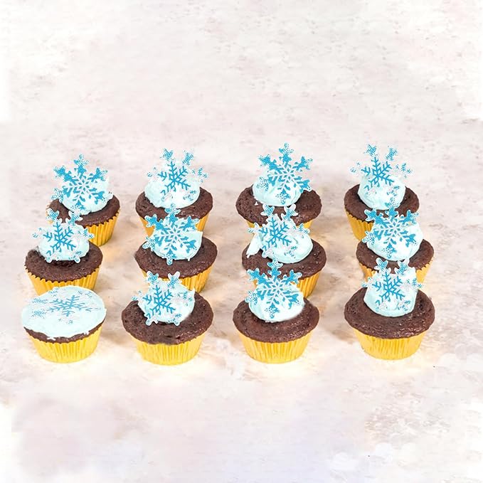 Rsstarxi 50 Pack Snowflake Edible Cupcake Toppers Rice Paper Edible Snowflake Cupcake Picks for Frozen Winter Snowflake Theme Baby Shower Wedding Birthday Christmas Party Cake Decorations