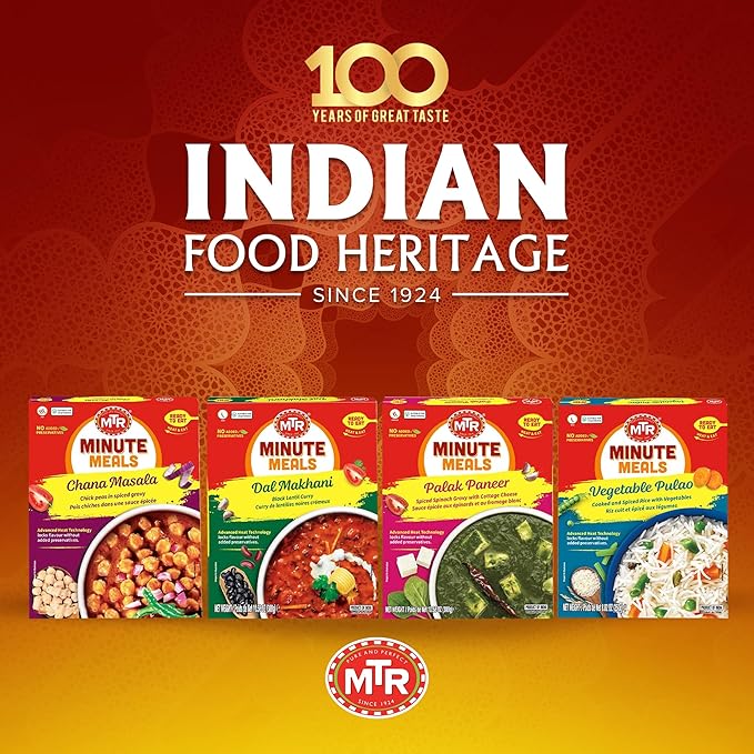 MTR Ready-To-Eat: Maharaja Pack - Assorted Pack of 4 (Chana Masala, Dal makhani, Palak Paneer, Vegetable Pulao) - Authentic Indian Food with No Added Preservatives - Suitable for Vegetarians