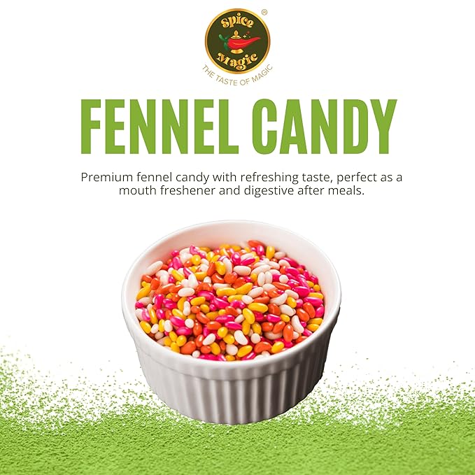 Spice Magic Fennel Candy ??7 oz (200g) | Sweet & Refreshing Mouth Freshener | Traditional Indian Saunf Mukhwas | Digestive Delight (7oz (200g), Fennel Candy)