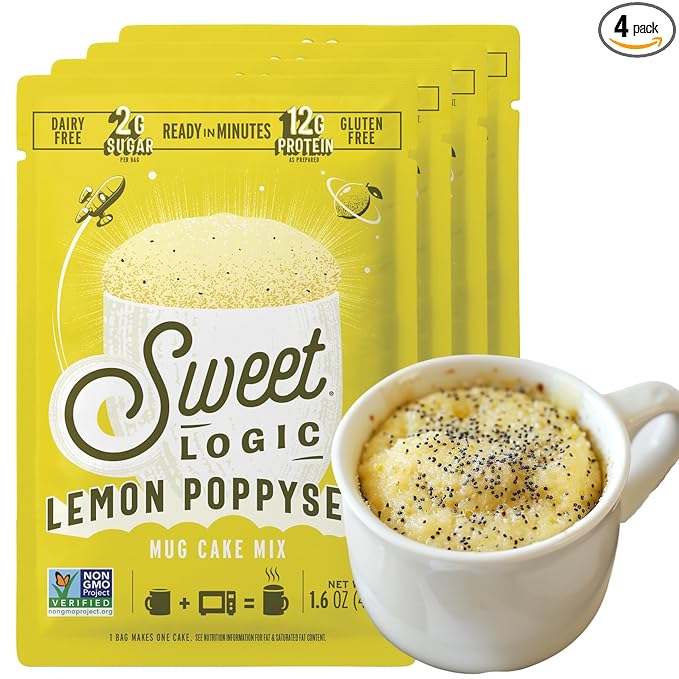 Sweet Logic Keto Dessert Mug Cake Mixes - Lemon Poppyseed - Low Sugar - Gluten-Free - Low Carb - Diabetic-Friendly Sweets - Natural Ingredients - High Protein - Delicious Keto Treats (4 Pack)