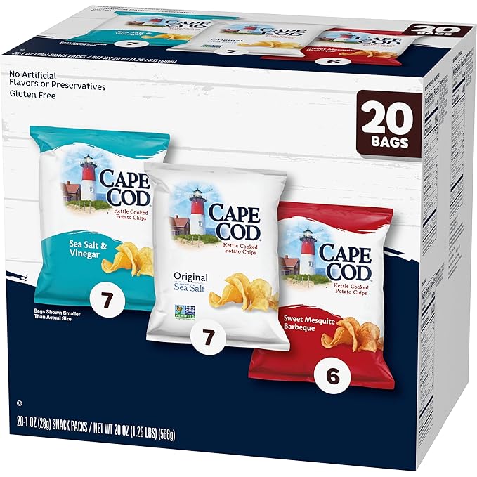 Cape Cod Potato Chips Variety Pack, 1 Oz, 20 Ct (Pack of 2)