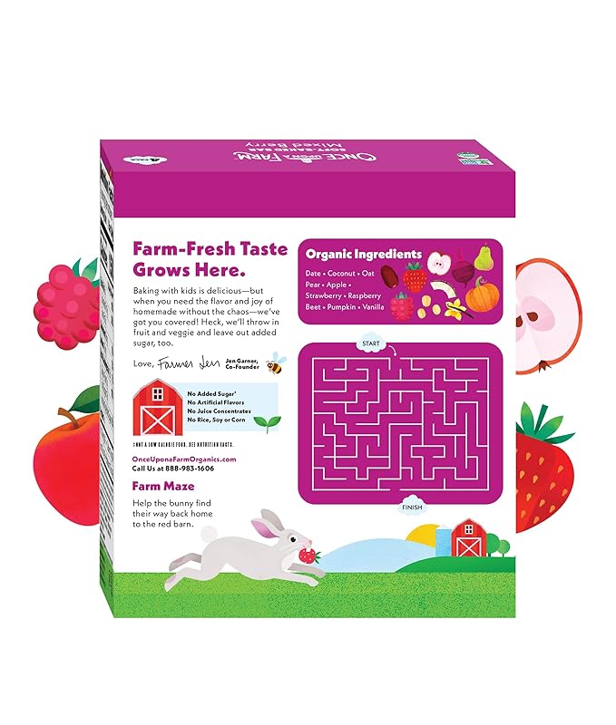 Once Upon a Farm | Organic Mixed Berry Soft Baked Bar | Strawberry, Raspberry, Beet & Oats | Made with Real Fruit & Veggies | No Added Sugar | 8 Boxes
