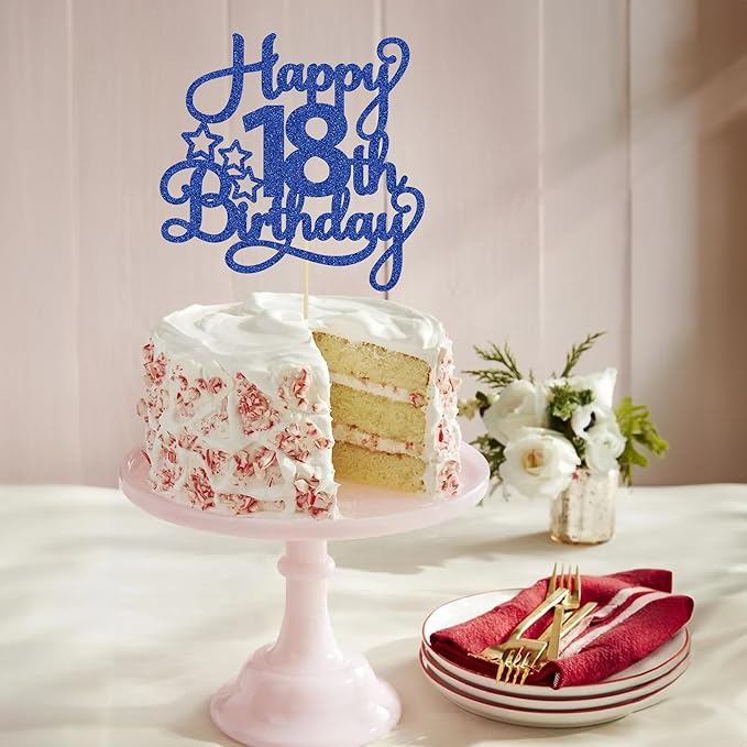 1 Pack Happy 18th Birthday Cake Topper Blue Glitter 18 & Fabulous Cheers to 18 Years Old Birthday Cake Pick for Celebrating 18th Birthday Anniversary Party Cake Decorations Supplies