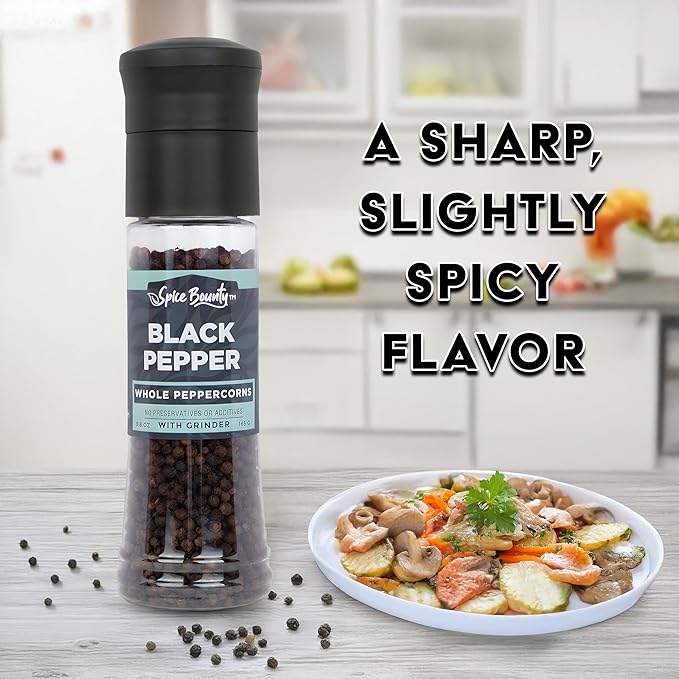 Spice Bounty Pink Himalayan Salt 12.9 oz and Whole Black Pepper 5.8 oz Grinder Set ??Coarse Salt and Peppercorns with Adjustable Grinders ??Gourmet Seasoning Duo for Cooking & Table Use
