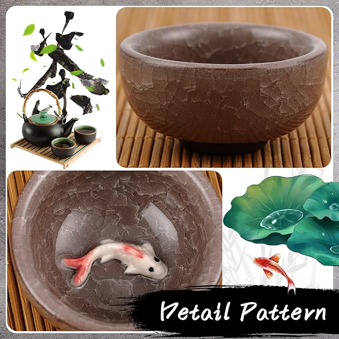Skyley 6 Pieces Korean Soju Shot Glasses Sets Porcelain Cups Korean Ceramic Cups Tea Accessories Drinkware, Handcrafted Ceramic(Colorful,Koi Fish Pattern)
