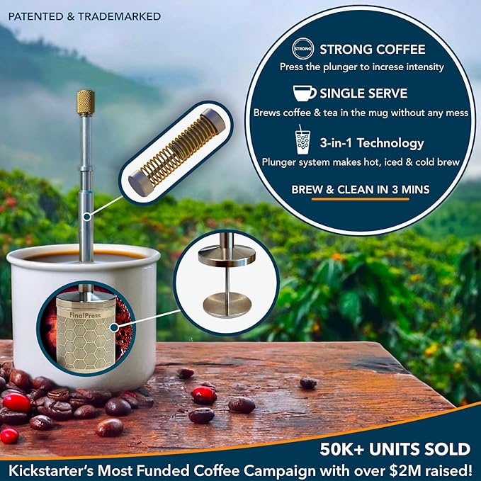 Original Coffee & Tea Maker ??Portable Stainless Steel Micro French Press ??Patented 3-in-1 Technology for Hot, Iced & Cold Brew ??Perfect for Home, Camping & Travel (UPGRADED V2)