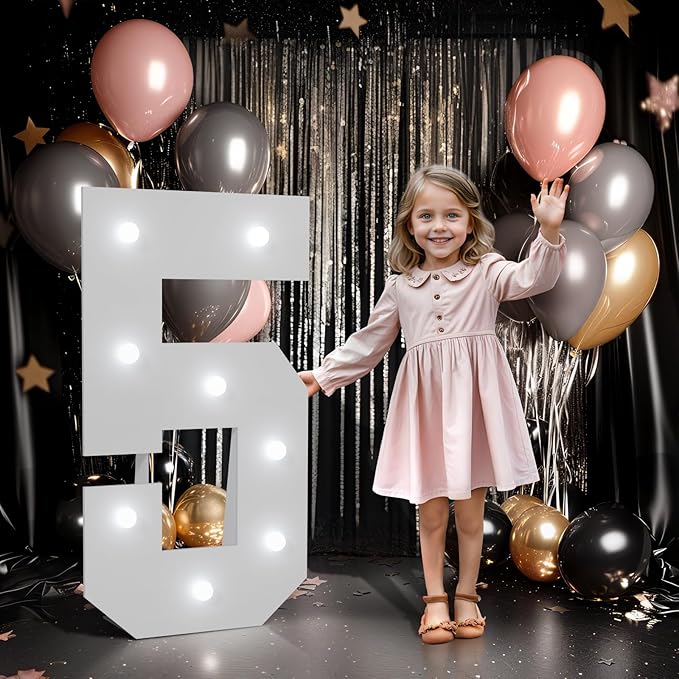 imprsv Marquee Numbers Large 5th-Birthday Decorations: 3ft Light up Number Balloon for Party Big 5 Year Old Girl Boy Five Birthday Decoration Anniversary Foam Board Wall Number 5