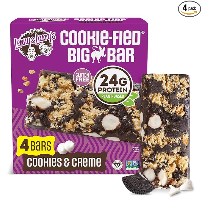 Lenny & Larry's Cookie-fied BIG BAR ??Cookies and Creme Vegan Protein Bars 4x90g ??Healthy Snacks, 24g Plant Protein & 10g Prebiotic Fiber ??Gluten free Power Bar, Vegan