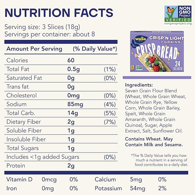 Wasa Crisp’n Light 7 Grains Crispbread, 4.9 oz (Pack of 10), Crackers, Non-GMO Ingredients, 7 Grain Blend, 20 Calories per Slice