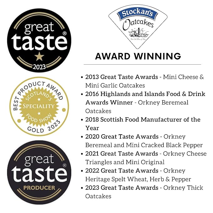 Stockan's Orkney Wholegrain Beremeal Barley Oatcakes - Traditional Scottish Savoury Biscuits Imported from Scotland - 6 Packs (8 Oatcakes in Each Pack)