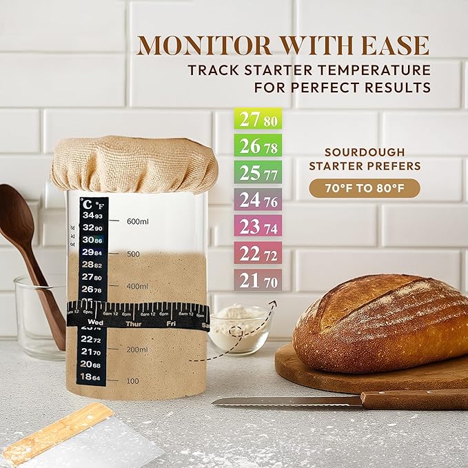 2 Pack Sourdough Starter Jar Kit ??24oz Sourdough Jars Set with Lids, 2 Bread Slings, Spatula Set, Scrappers Set, 5x Measuring Spoons & Starter Tools ??Essential Sourdough Bread Baking Supplies