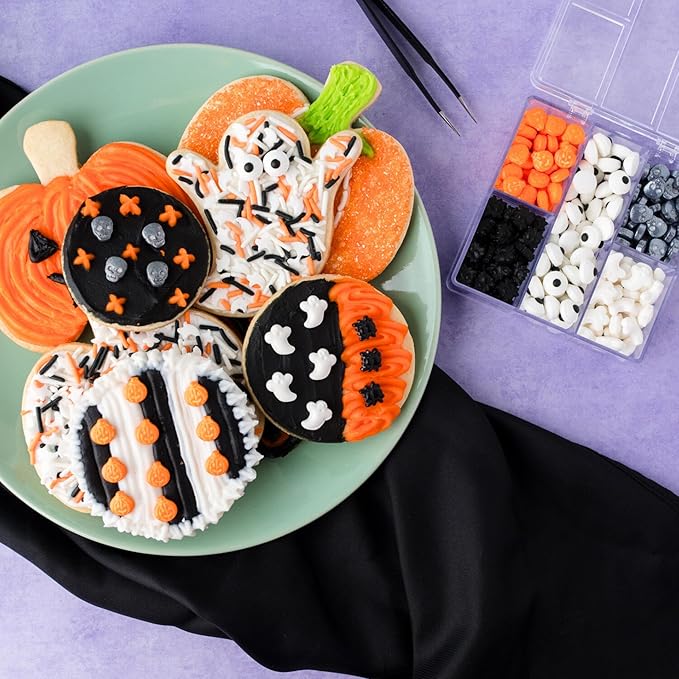 Sweets Indeed Halloween Candy Sprinkles Tacklebox ??2.53 oz Assorted Dextrose Shapes with Eyeballs, Pumpkins, Spiders, Skulls & Ghosts ??Edible Decorations for Cookies, Cupcakes & Cakes