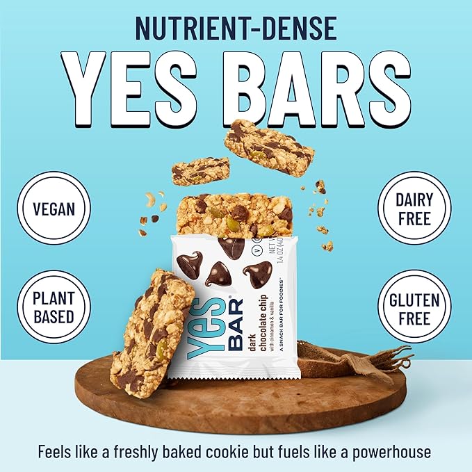 The YES Bar ??Dark Chocolate Chip ??Plant Based Protein, Decadent Snack Bar ??Vegan, Paleo, Gluten Free, Dairy Free, Low Sugar, Healthy Snack, Breakfast, Low Carb, Keto Friendly (Pack of 6)