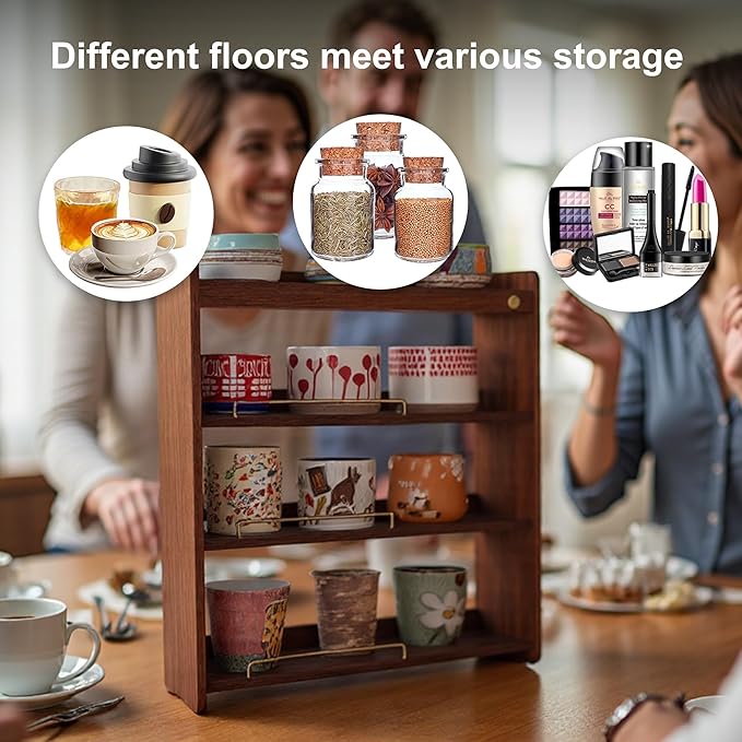 Coffee Mug Holder Wooden Cup Rack Mug Display Shelf Coffee Cup Holder for Countertop 4 Tier Wood Coffee Mugs Holder for Kitchen Coffee Cup Storage