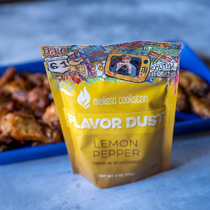 Melissa Cookston Flavor Dust | Chicken Wing Coating & Wing Dust for BBQ and Cooking | Award Winning & Competition Style Barbecue Dry Rub | Lemon Pepper, 6 Oz
