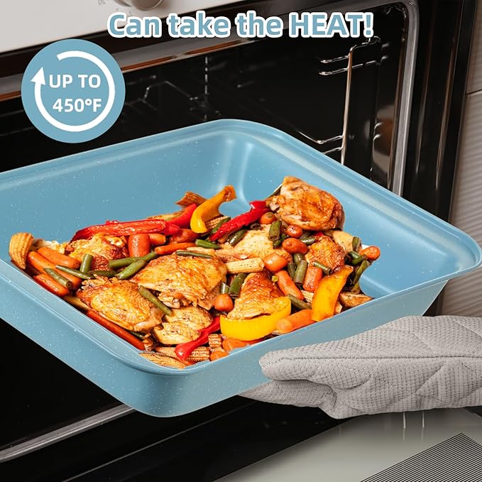 11-Piece Nonstick Baking Pans Set - Professional Grade Carbon Steel Bakeware with Premium Coating- Dishwasher Safe, Stackable, Oven Safe to 450°F (Slight Blue)