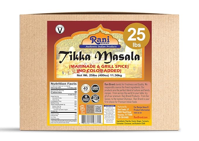 Rani Tikka Masala Indian 7-Spice Blend 400oz (25lbs) 11.36kg Bulk Box ~ All Natural | Salt-Free | Vegan | No Colors | Gluten Friendly | NON-GMO | Indian Origin