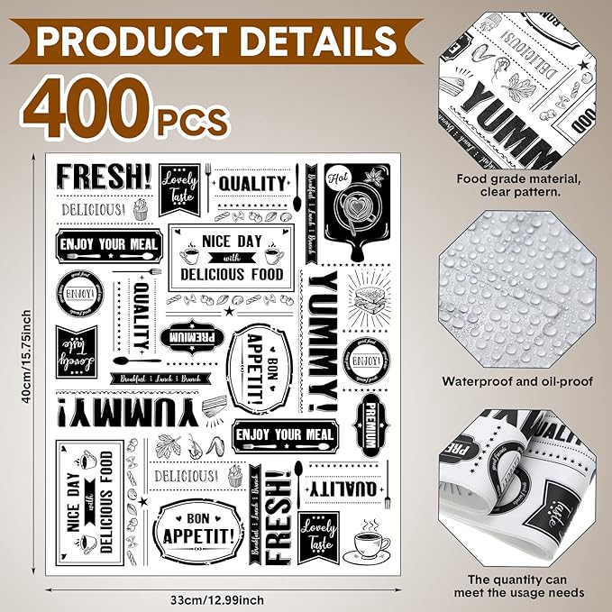 Seajan 13x15.8 Inch Newsprint Wax Paper Sheets Newspaper Theme Food Basket Liners Grease Resistant Paper Waterproof Sandwich Wrapping Paper Bakery Tissue for Hamburger Baking Kitchen Picnic (400 Pcs)