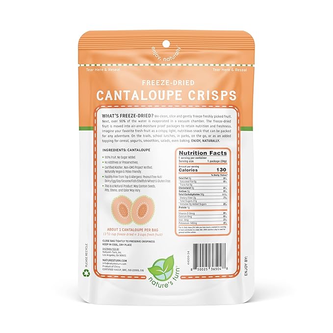 Nature?셲 Turn Freeze-Dried Fruit Snacks, Cantaloupe Crisps, Pack of 6 (1.2 oz Each)