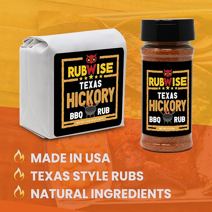 RubWise Texas Style BBQ Hickory Rub (1lb) No MSG | Meat Seasoning Spice & Dry Rub for Smoking and Grilling | Brisket Rub for Smoker, Chicken, Ribs, Pork | Smoke Powder Designed for Pellet Grill