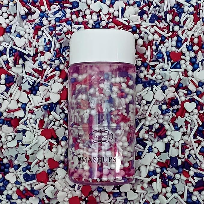 Confect Cake Mate Edible Dessert Sprinkles ?밨ed, White & Navy Blue Colorful Baking and Cake Decorating Sprinkles for Cupcakes, Cookies, and Ice Cream Toppings | Vegan, Gluten-Free, Soy-Free, Dairy-Free, Palm Oil-Free- 4.2 Oz