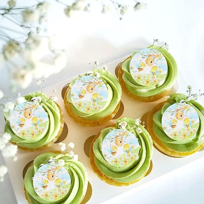 40 PCS Edible Bee Cupcake Toppers Wafer Paper Bee Party Decorations for Kids Girls Birthday Baby Shower Honey Bee Themed Party Supplies
