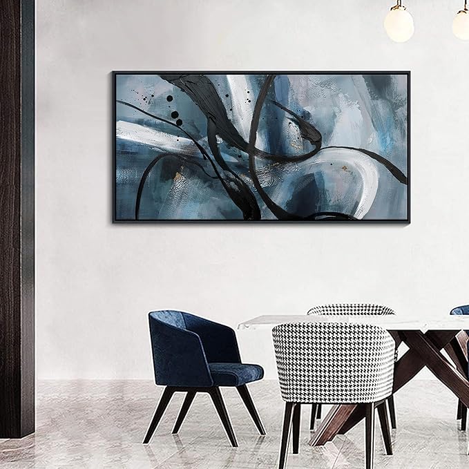 Abstract Wall Art - Black and White Graffiti Decor Modem Minimalist Art Large Canvas Wall Decoration for Living Room Bedroom Office Painting Framed Pictures Artwork Size 24횞48Inch
