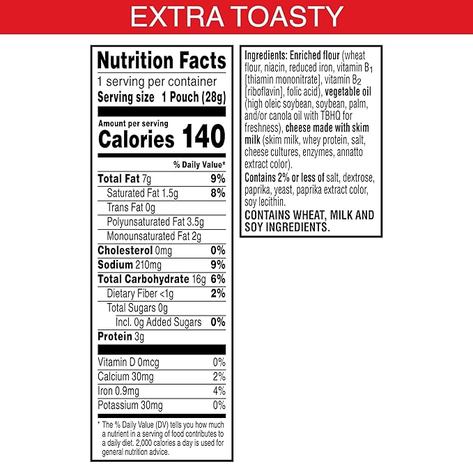 Cheez-It Cheese Crackers, Baked Snack Crackers, Single Serve, Extra Toasty (40 Pouches)