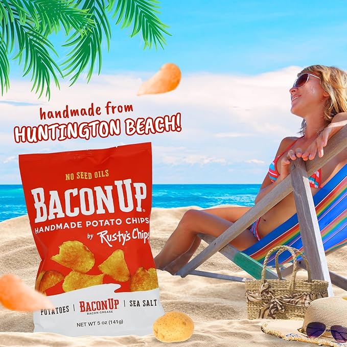 Bacon Up - Handmade Crunchy Healthy Potato Chips - No Preservatives, No Seed Oils, Gluten Free, Healthy Snacks for Adults - 5oz (4 Snack Packs) by Rusty's Chips