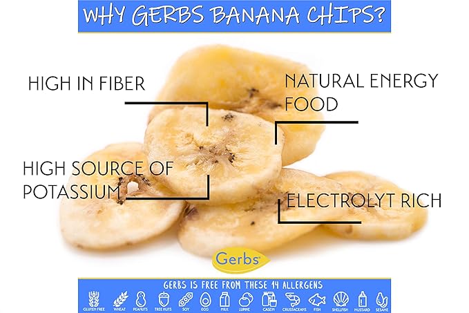 Gerbs Unsweetened Banana Chips 14 oz. | Unsulfured, No Additives, Resealable Bag | Naturally Crisp & Mildly Sweet | Top 14 Allergen-Free
