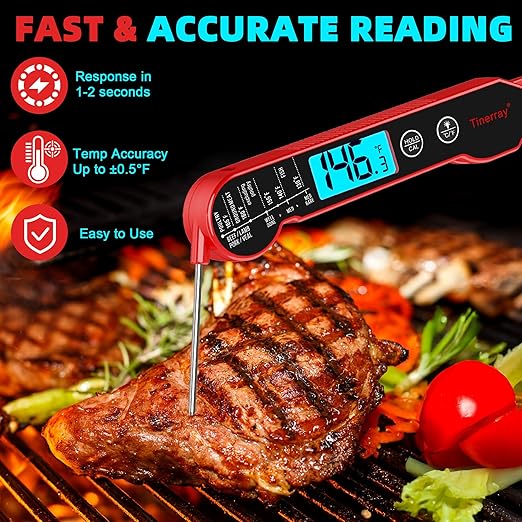 Digital Meat Thermometer for Cooking ??Waterproof Instant Read Food Thermometer with Backlight & Calibration, Fast Read, Folding Probe for BBQ, Grill, Candy, Deep Fry, Kitchen, Liquids, Beef竊늃edç«?,<div>