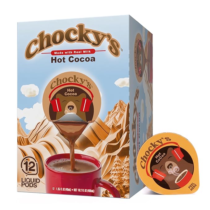 Chocky?™s by Java House Single-Serve Hot Chocolate Pods - Peel and Pour Liquid Concentrate - Hot Chocolate - 12 Count