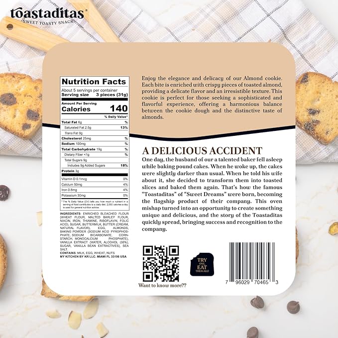 Toastaditas Almond Toasted Cookies, Natural Ingredients, No Artificial Flavors, Ideal for Coffee or Tea pairing, Snacks for kids and adults (6 oz Pack, Almond)