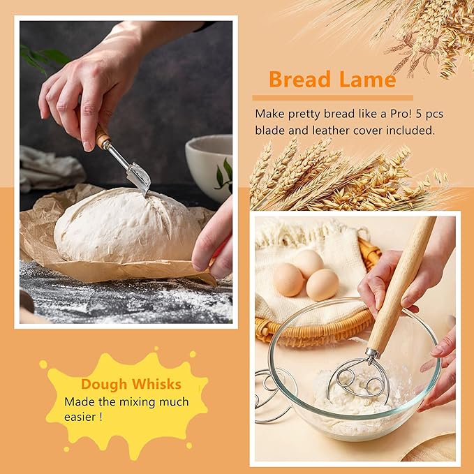 Banneton Bread Proofing Basket Set, 9 Inch Round & 10 Inch Oval Sourdough Bread Baking Supplies - Complete Bread Proofing Basket Kit for Home and Commercial Use, With Gift Box