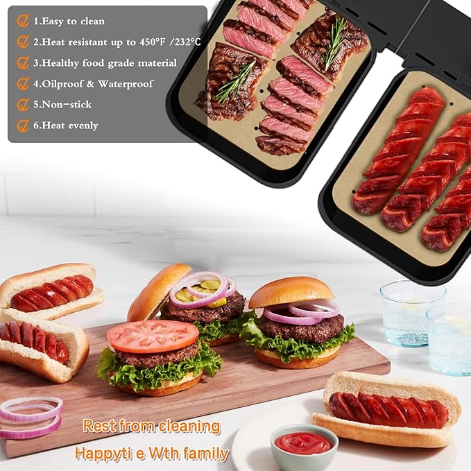 WMKGG Rectangular Air Fryer Parchment Paper, 100 PCS Disposable Perforated Air Fryer Liners with 2 Grilling Mat for Ninja DZ201 Foodi 6-in-1 8-qt. 2-Basket