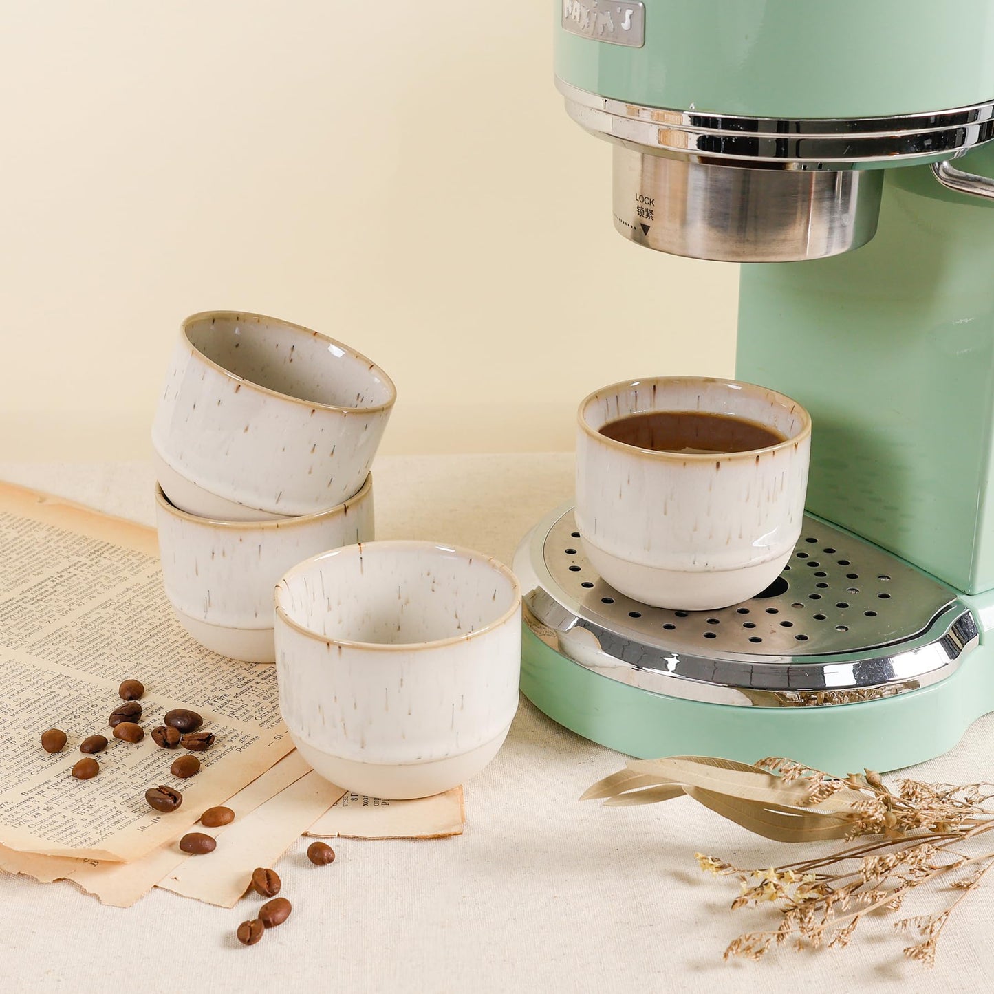 ZEBERBO Ceramic Espresso Cups Set of 4, Double Walled Espresso Coffee Mugs for Nespresso Cups