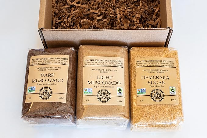 India Tree Mauritius Sugars Chef's Pack - Demerara, Dark Muscovado, and Light Muscovado - 3 Pounds Total
